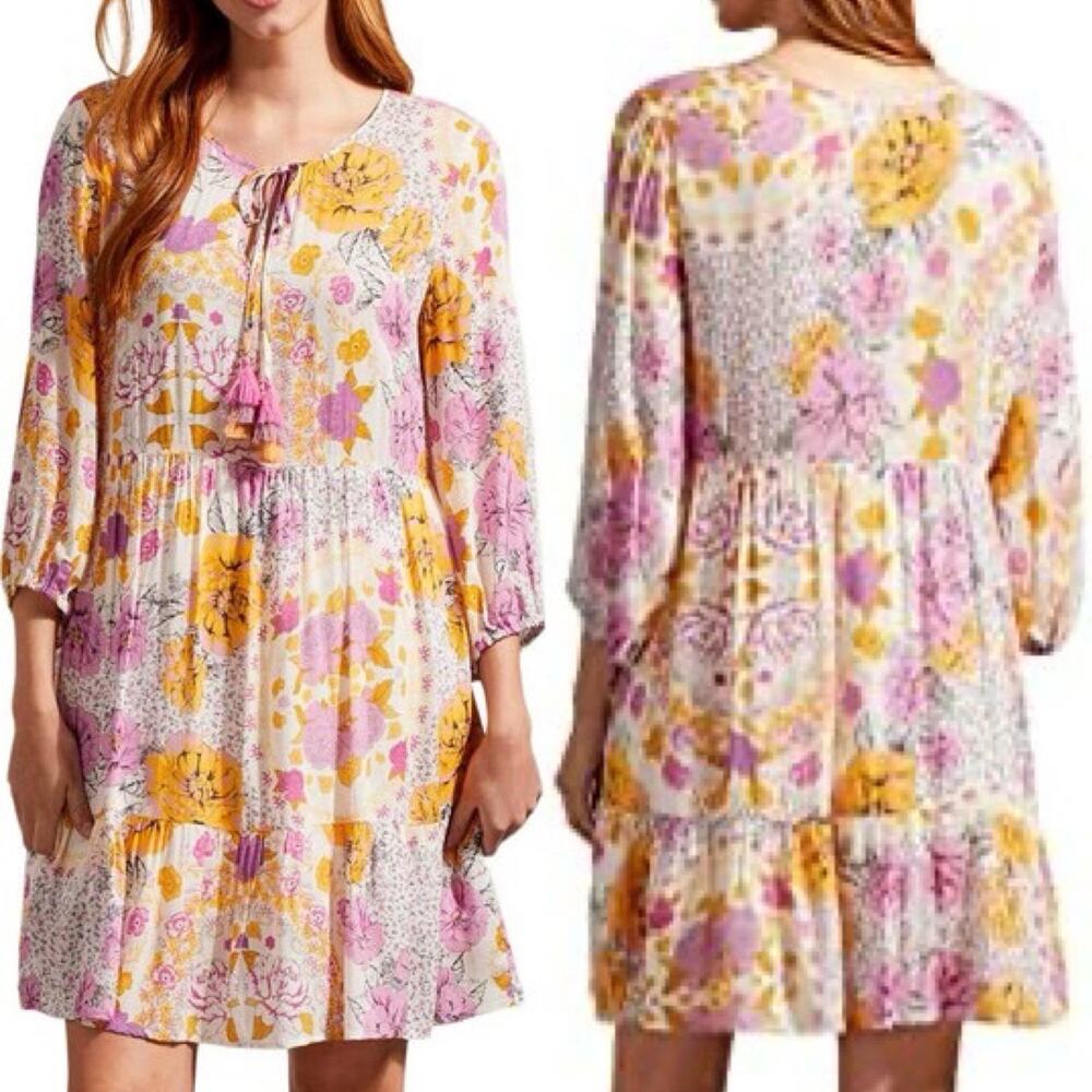 Tribal Peasant Dress S Womens Floral Boho Chic Festival‎ Cottagecore Dopamine